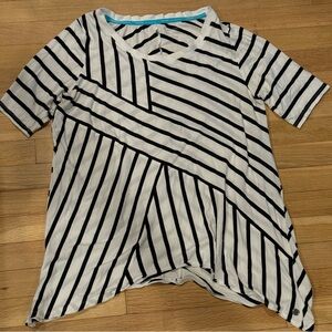 Calvin Klein Performance White Black Striped Asymmetrical Knit Top XL